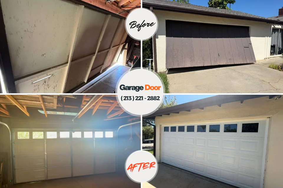 Before and after: garage door repair Laconia, NH